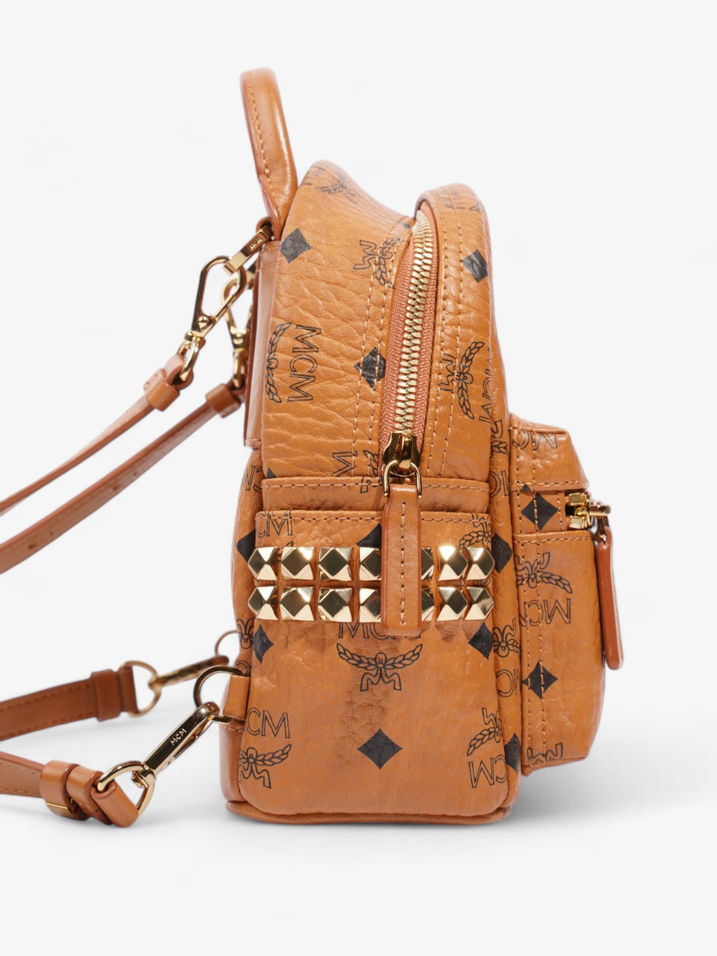 MCM Stark Backpack Light Brown / Black Coated Canvas Mini