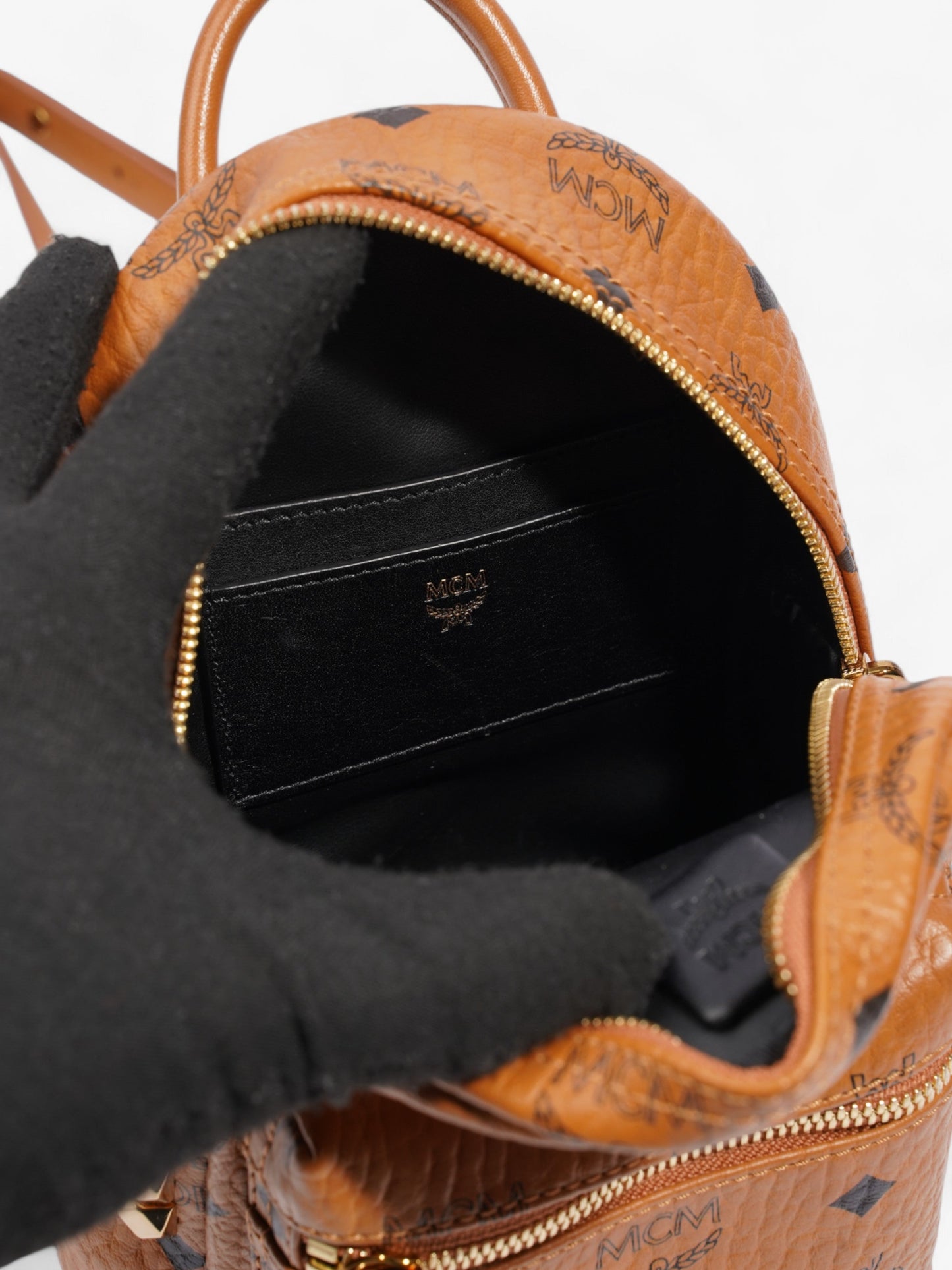 MCM Stark Backpack Light Brown / Black Coated Canvas Mini