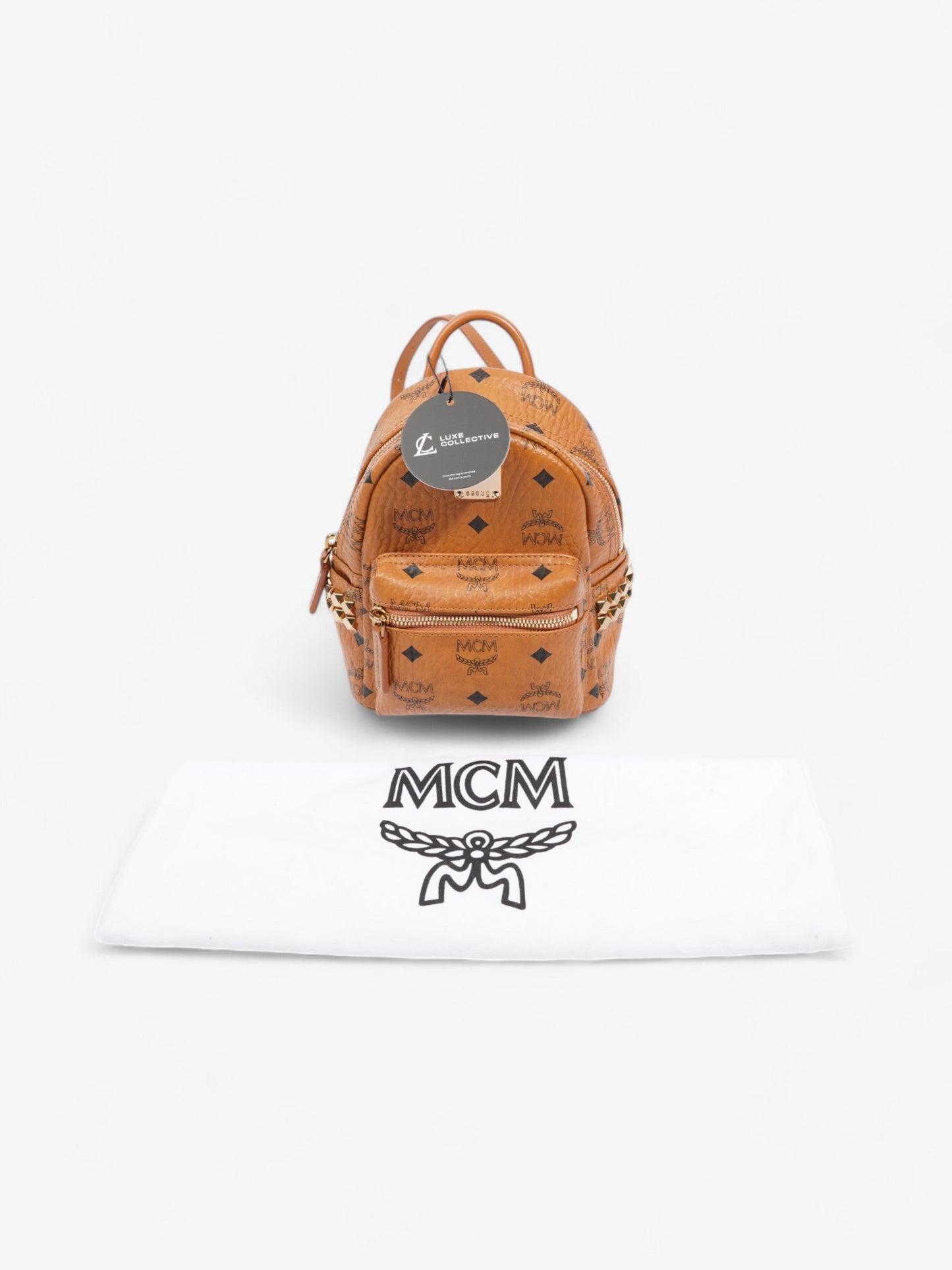 MCM Stark Backpack Light Brown / Black Coated Canvas Mini