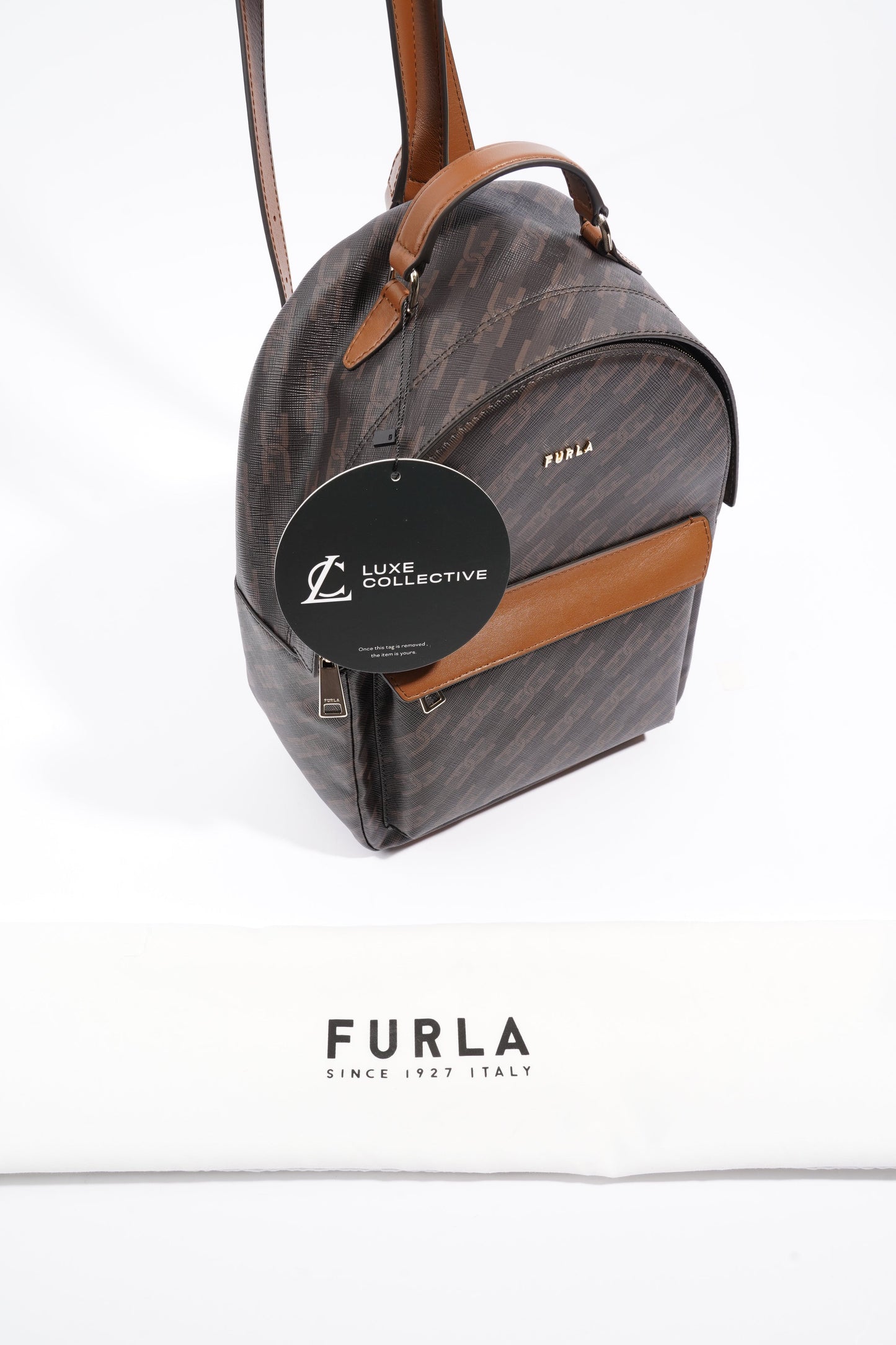 Furla Backpack Black / Brown Coated Canvas