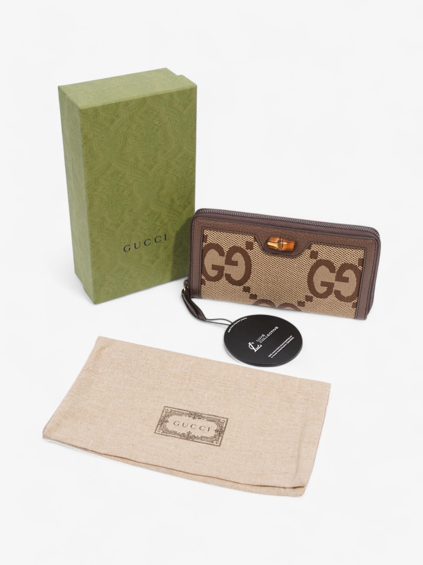 Gucci Diana Jumbo GG Wallet Camel / Ebony Canvas