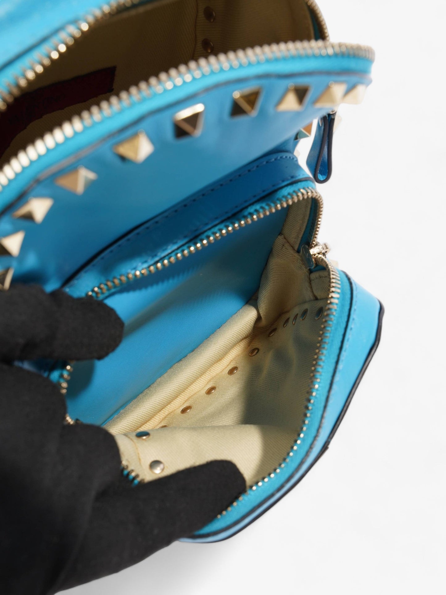 Rockstud Backpack Blue Leather Mini