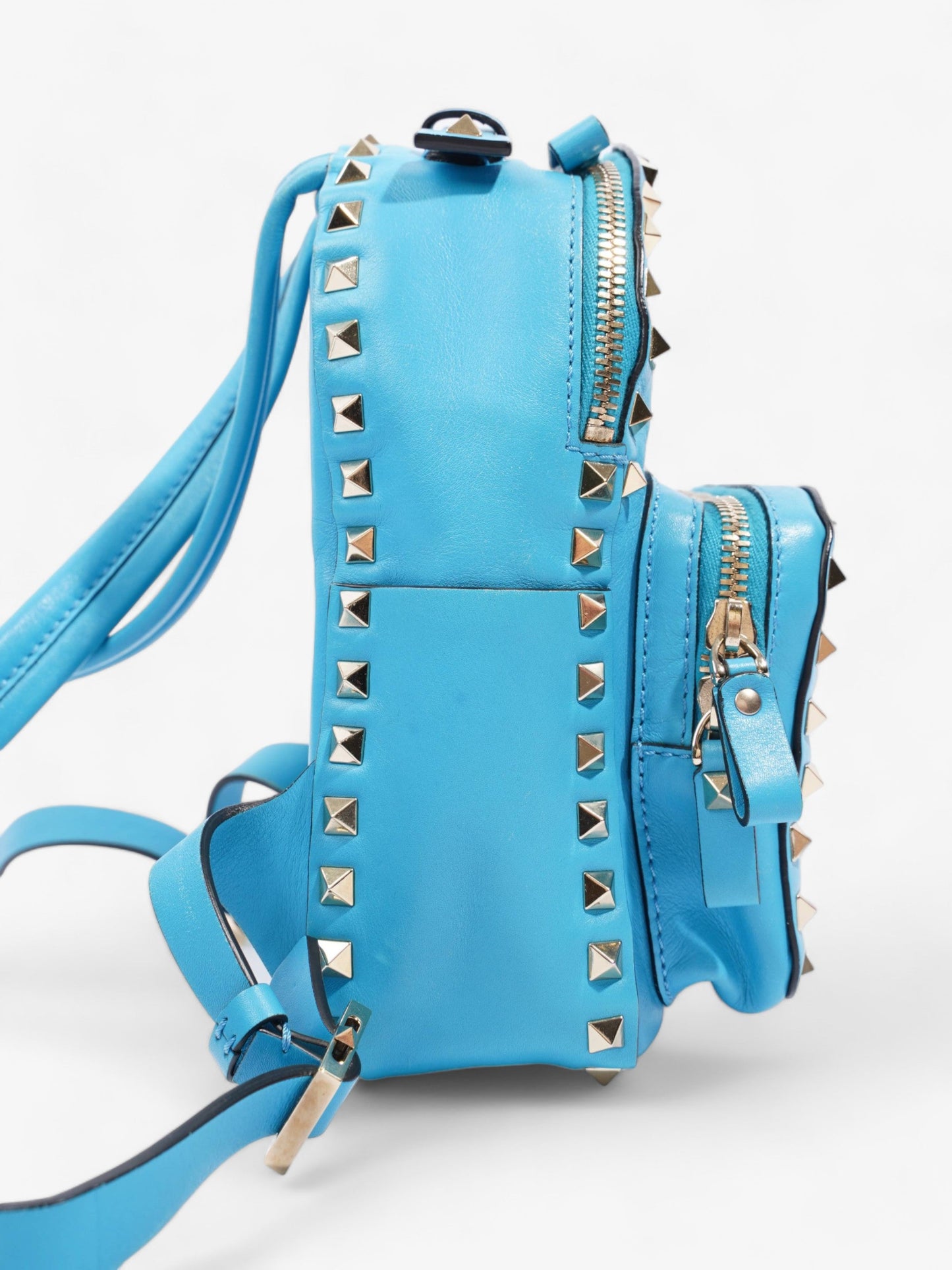 Rockstud Backpack Blue Leather Mini