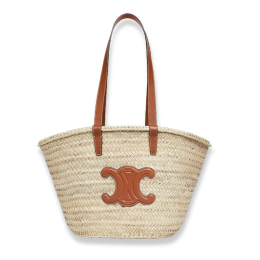 CELINE MEDIUM CLASSIC PANIER IN PALM LEAVES AND CALFSKIN BASKET BAG