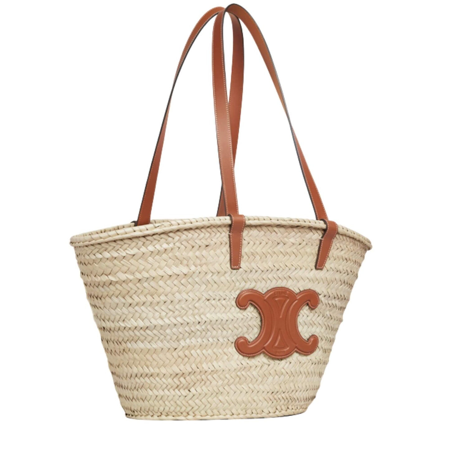 CELINE MEDIUM CLASSIC PANIER IN PALM LEAVES AND CALFSKIN BASKET BAG