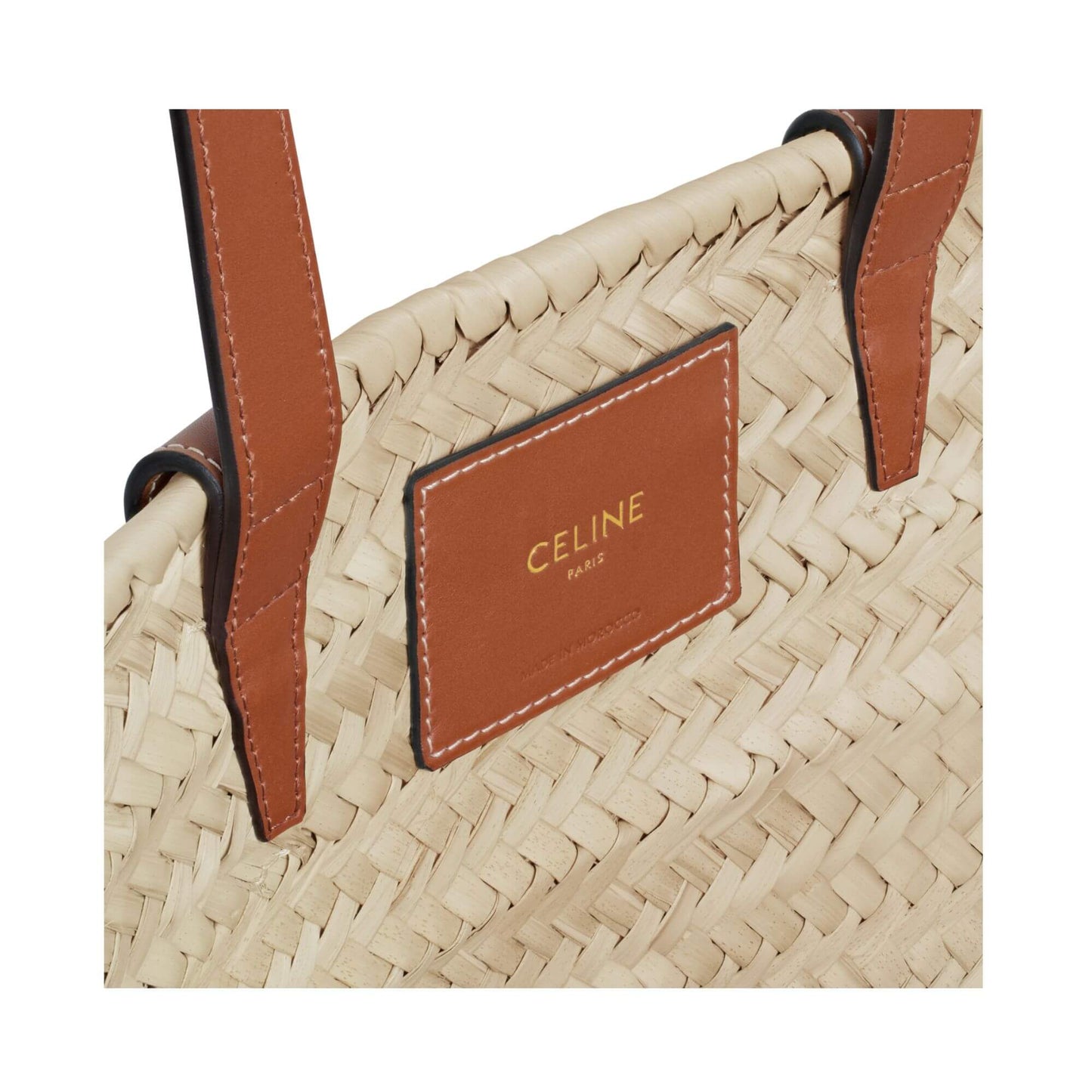 CELINE MEDIUM CLASSIC PANIER IN PALM LEAVES AND CALFSKIN BASKET BAG